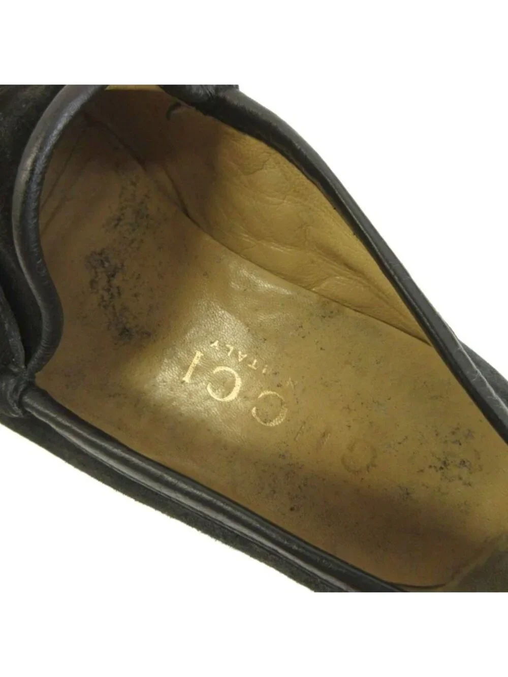 Gucci Loafers Moccasins Suede Horsebit Gold Black
